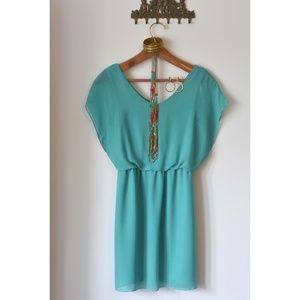 Sweet Storm Turquoise V Neck Chiffon Dress Small